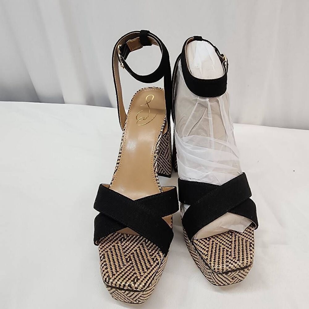 Sam Edelman Size 10 Nolita Black Block Heel Open Squared Toe Ankle Strap Heeled - Picture 3 of 9